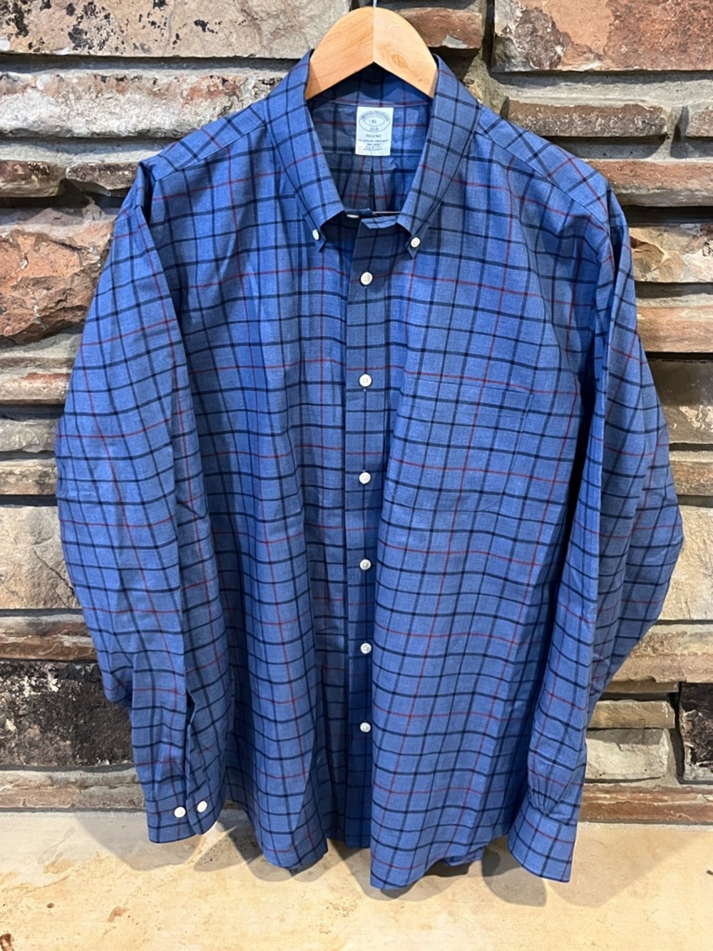 Brooks Brothers Regent 100% Cotton Blue Windowpane Button-Down Shirt